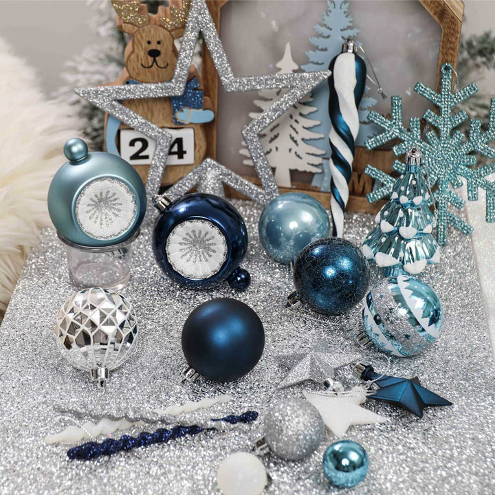 Silver & Blue theme Christmas Ball Ornaments For Decoration | Set of 100