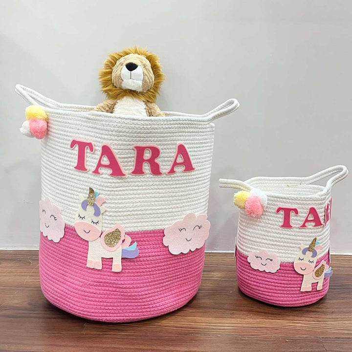 Personalized Handmade Magical Unicorn Jute Basket For Kids