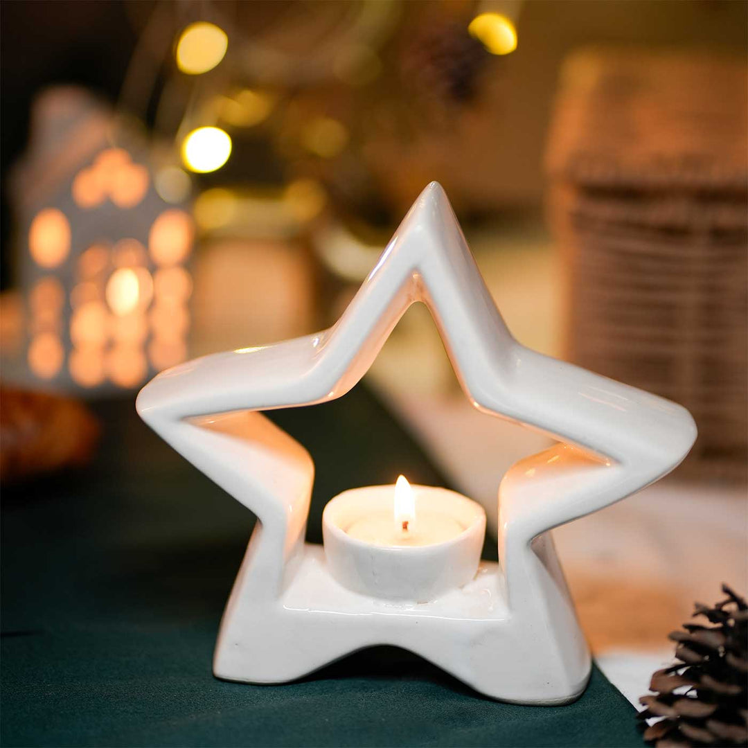 Star Shaped Ceramic Tealight Holders For Christmas Decoration