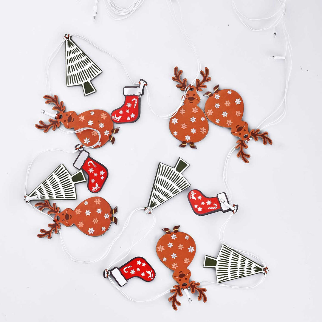 Decorative Pine Wood Reindeer & Christmas Tree Fairy Light