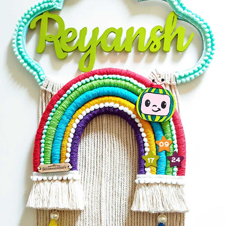 Macrame Cloud Rainbow with Cocomelon Personalized Kids' Nameplate