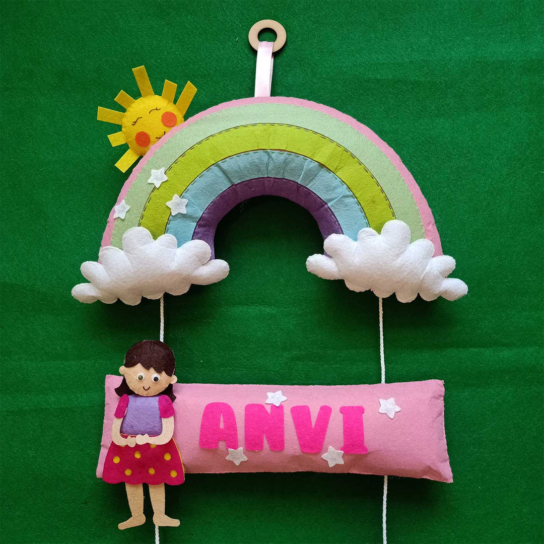 Personalized Handmade Rainbow Felt Kids Name Plate For Siblings