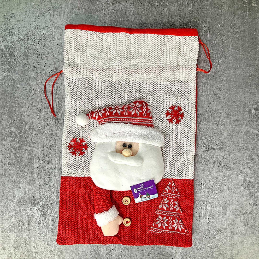 Handmade Santa Red & White Knitted Gift Sacks For Christmas Decoration