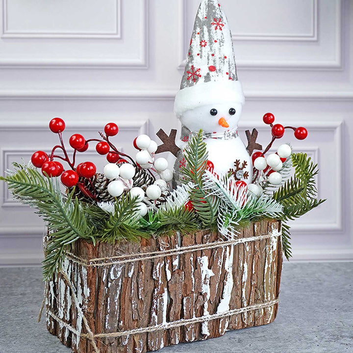 Snowman With Big Rectangular Log Wooden Decor For Christmas Table Decoration