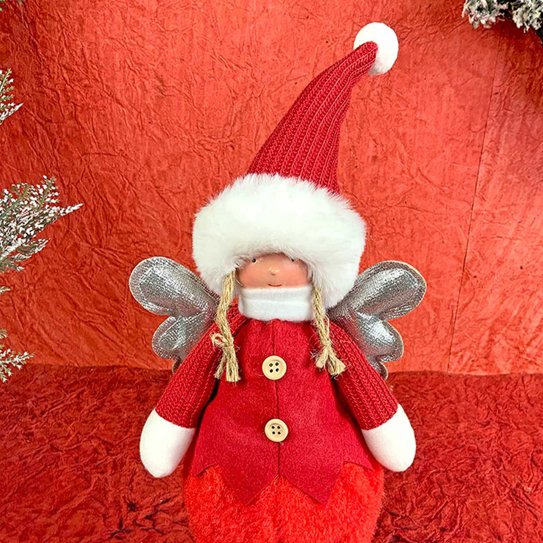 Angel With Glitter Silver Wings Self-Standing Woolen Decor For Christmas Table Decoration