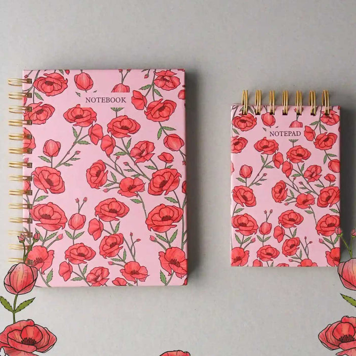 Handmade Khaskhas Red Spiral Notebook and Notepad Set | 80 Pages