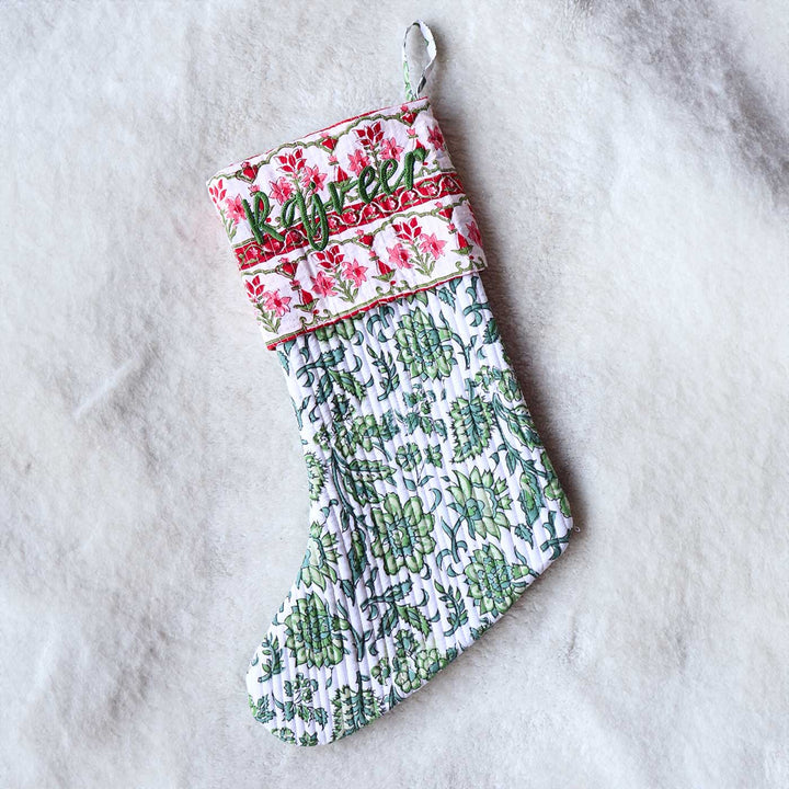 Personalized Block Printed Cotton Stockings For Christmas Decoration