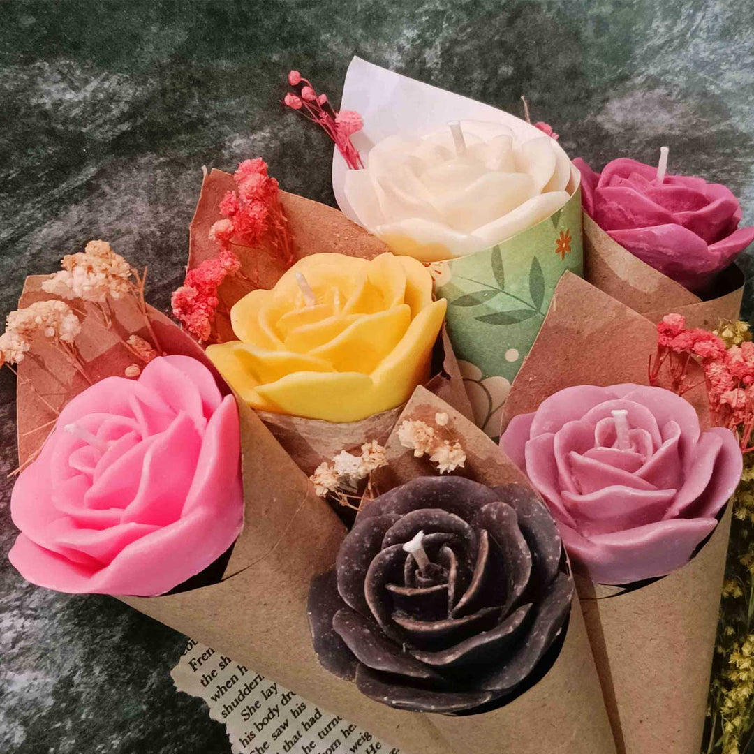 Mix Rose Flower Bouquet Wax Candle | Set Of 5