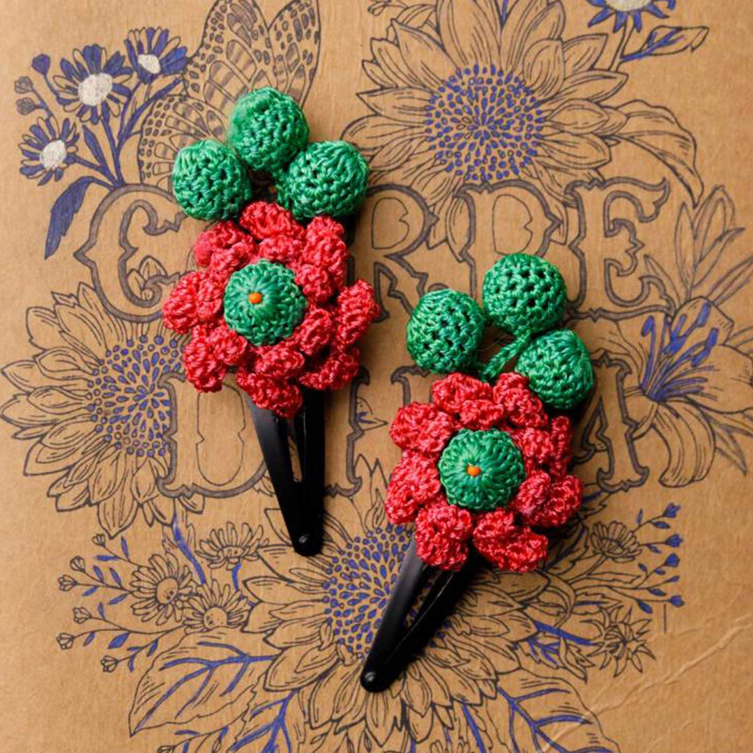 Handmade Red Loopy Teardrop Flower Hair Clips | Set of 2