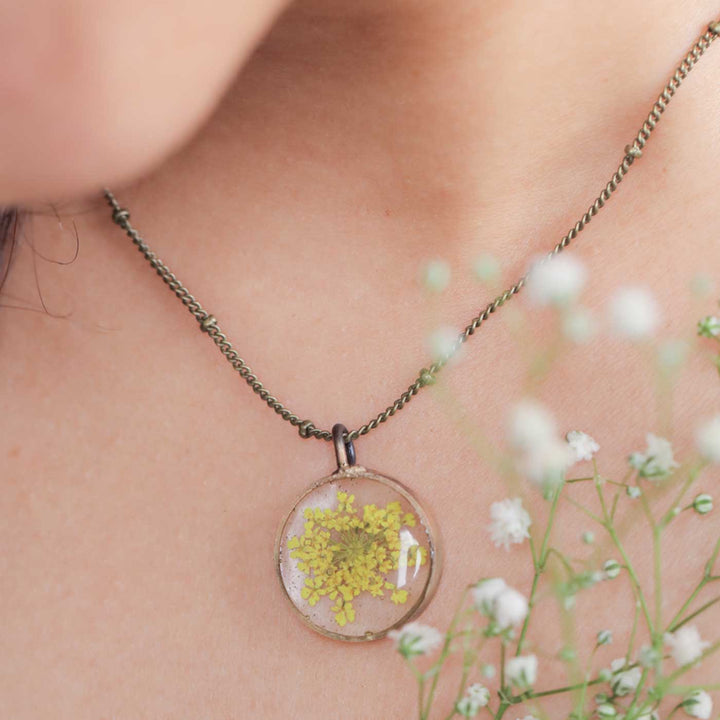 Handmade Preserved Flower Sunshine Brass Necklace