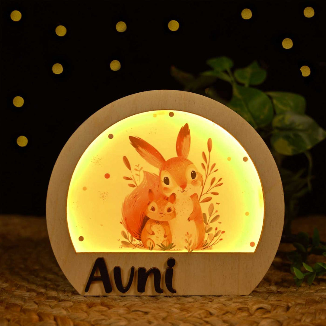 Personalized Squirrel Theme Wooden Table Lamp With 3D Letters