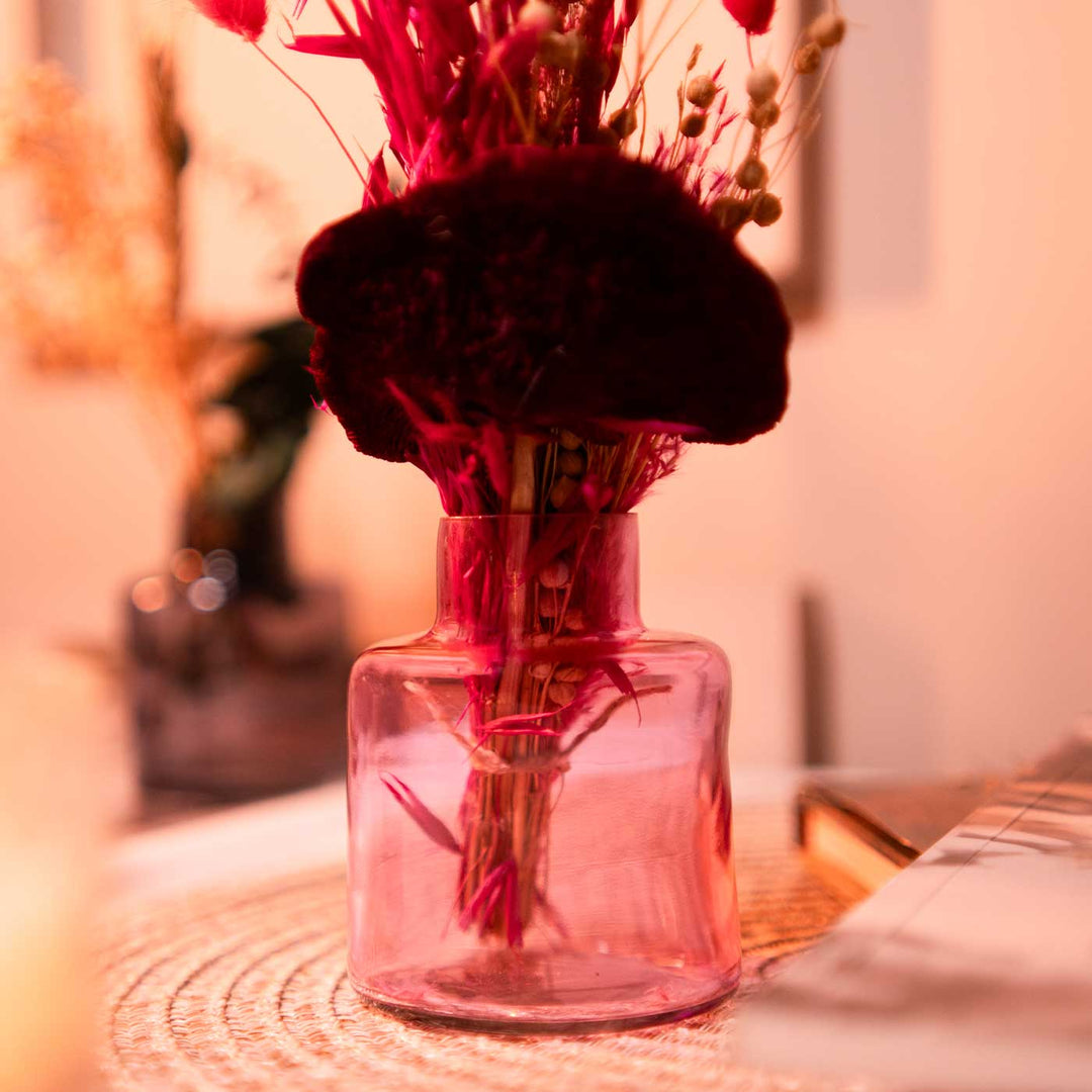 Pink Petal Charm Glass Vase With Dried Flower Bunch