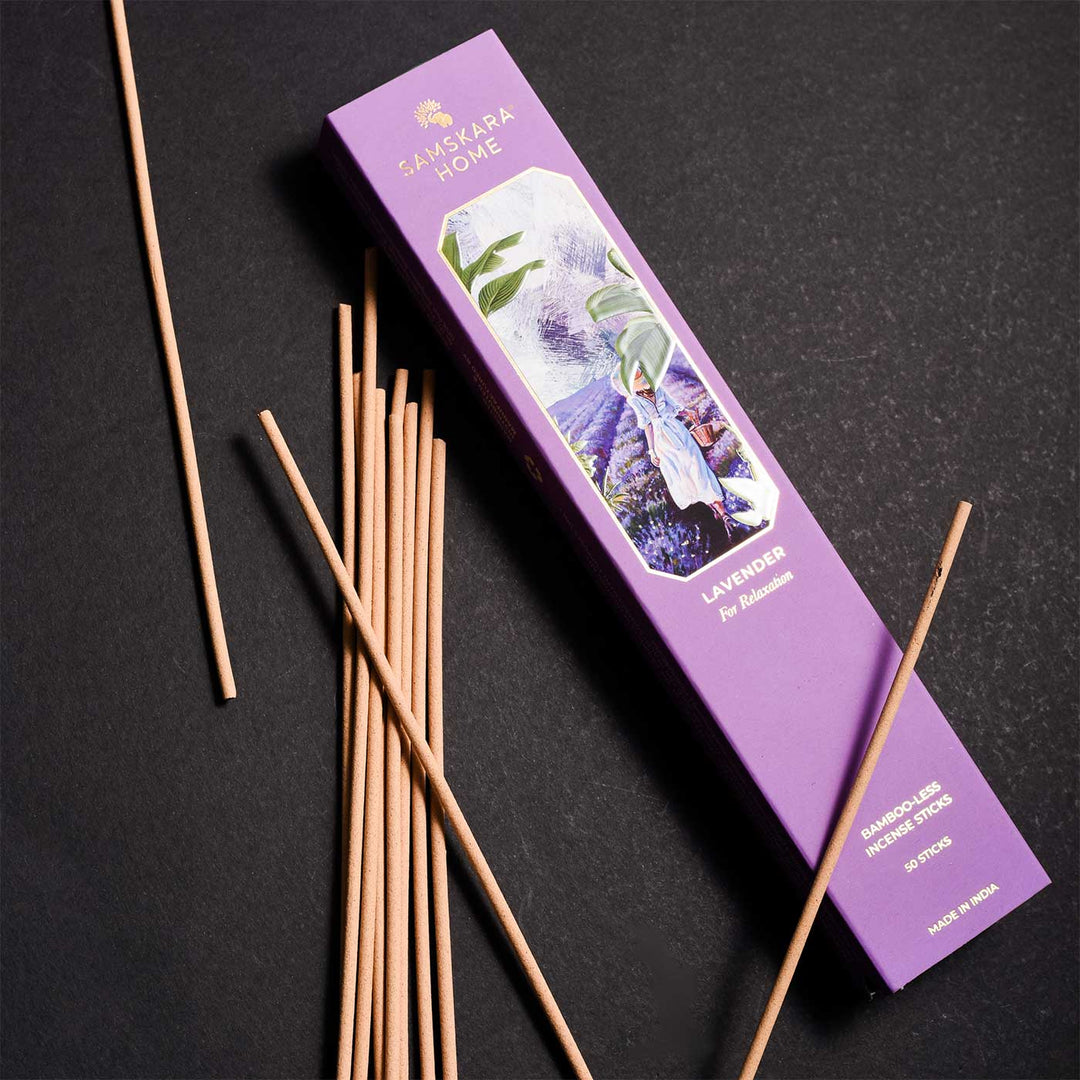 Handmade Lavender Natural Bamboo Free Incense Stick / Agarbatti | Set Of 50