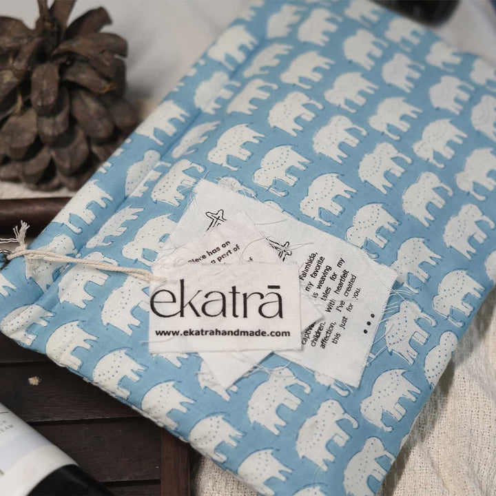 Handcrafted Fabric Blue Elephant Utility Pouch