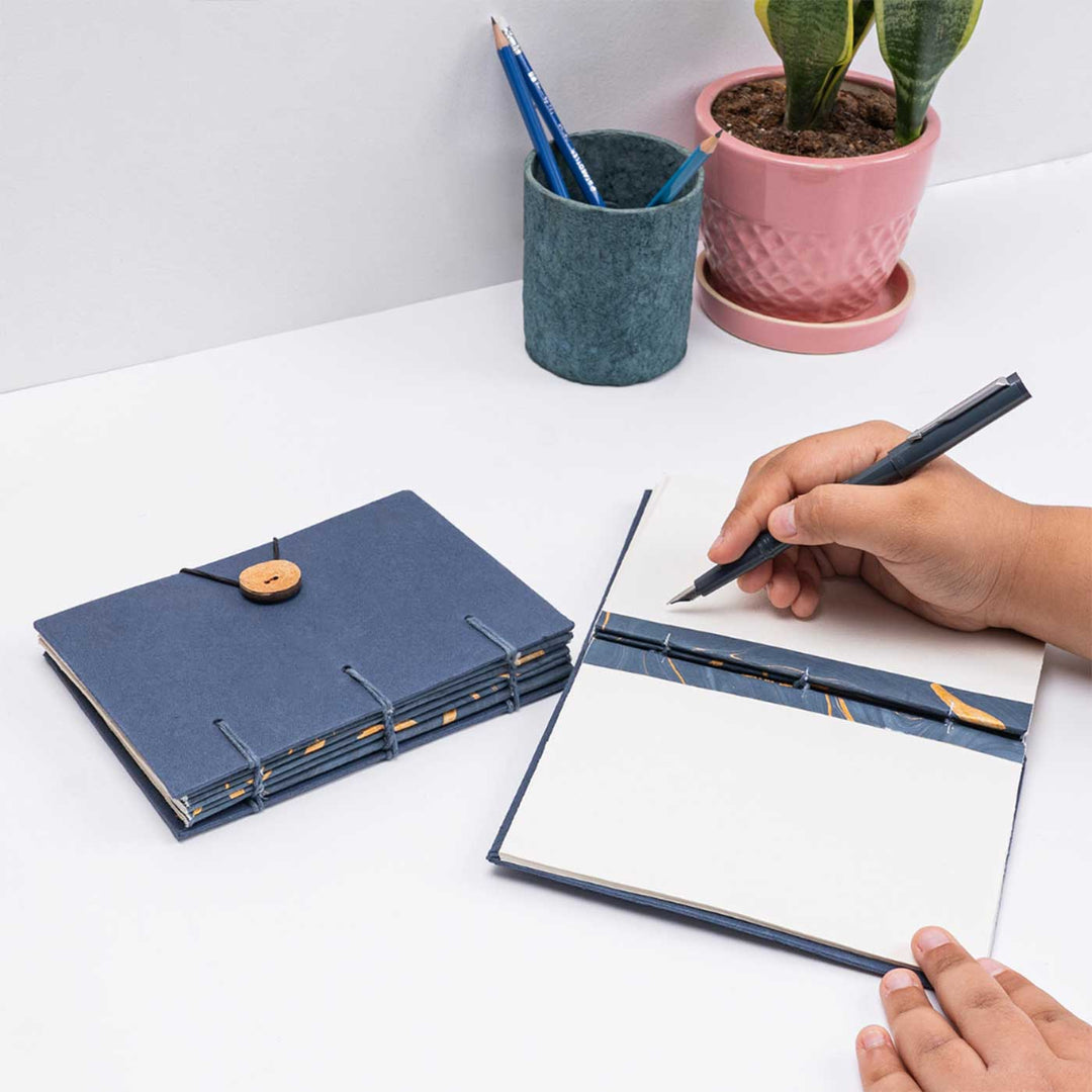 Handmade Unruled Blue Button Hardbound Journal | 120 Gsm, 70 Pages