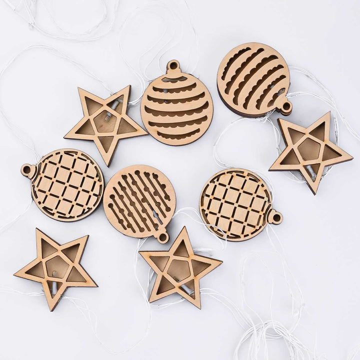 Decorative Birch Wood 3D Rio Star & Bobbles Fairy Light