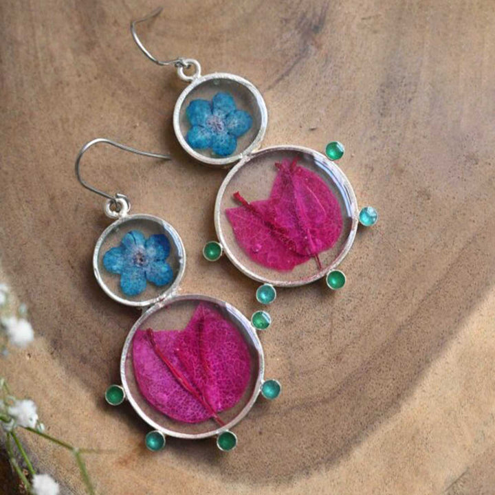 Handmade Preserved Flower Bougainvillea Brass Earrings