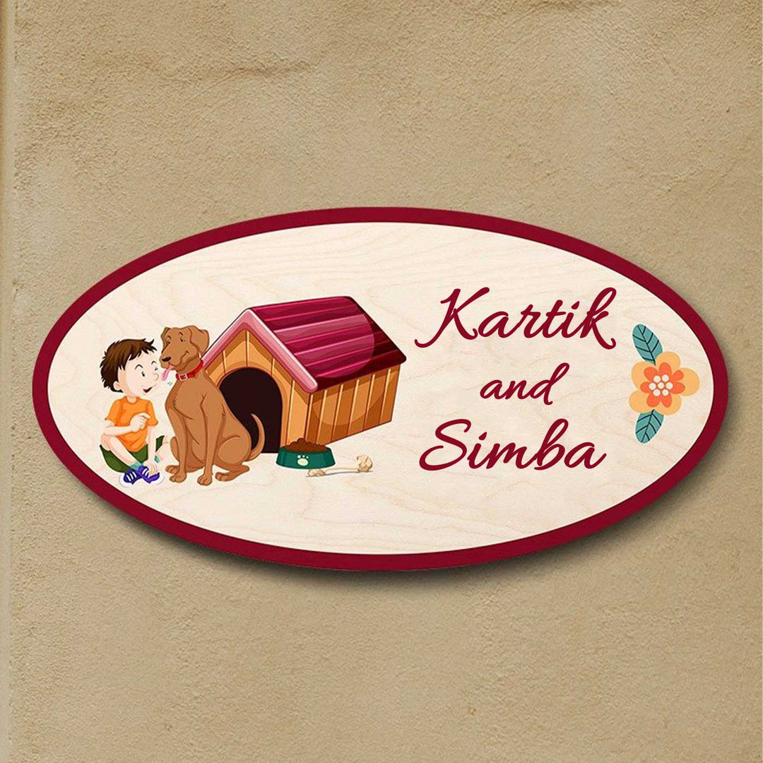 Printed Wooden Oval Character Nameplate For Pet Owners