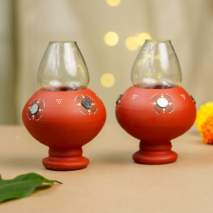 Handmade Brown Terracotta Oil Lamp / Diya | Set Of 2