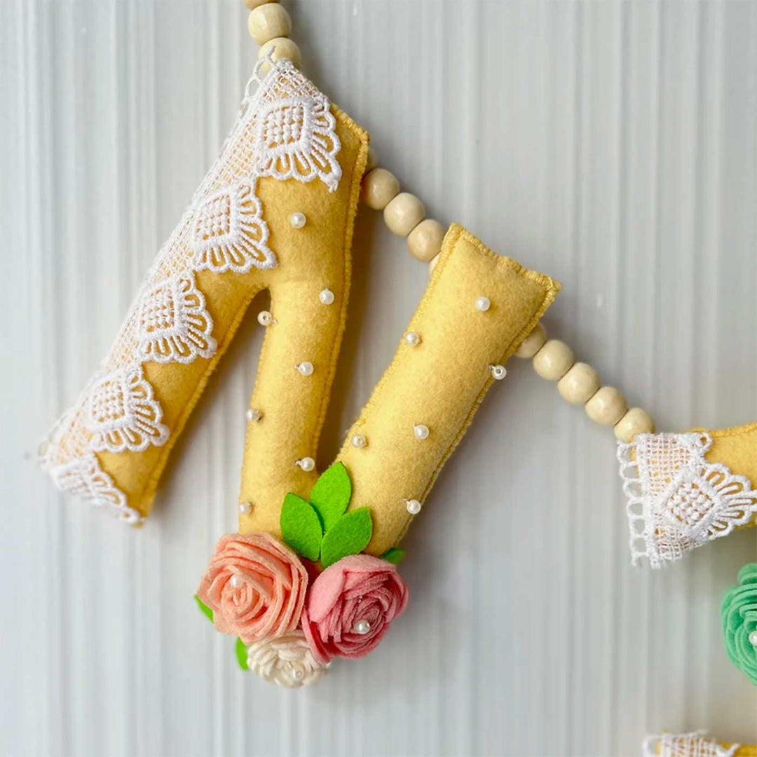 Personalized Amarelo Floral Felt Bunting / Garland For Kids