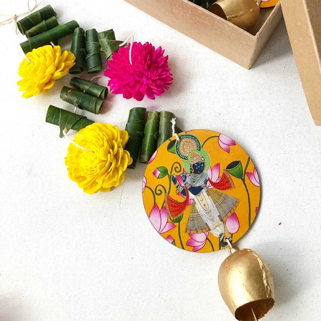 Handmade Krishna Shola Flower & Bay Leaf Hanging with Bell