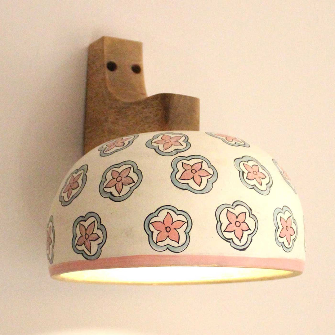 Handmade Unique Flower Buta Design Terracotta Wall Lamp