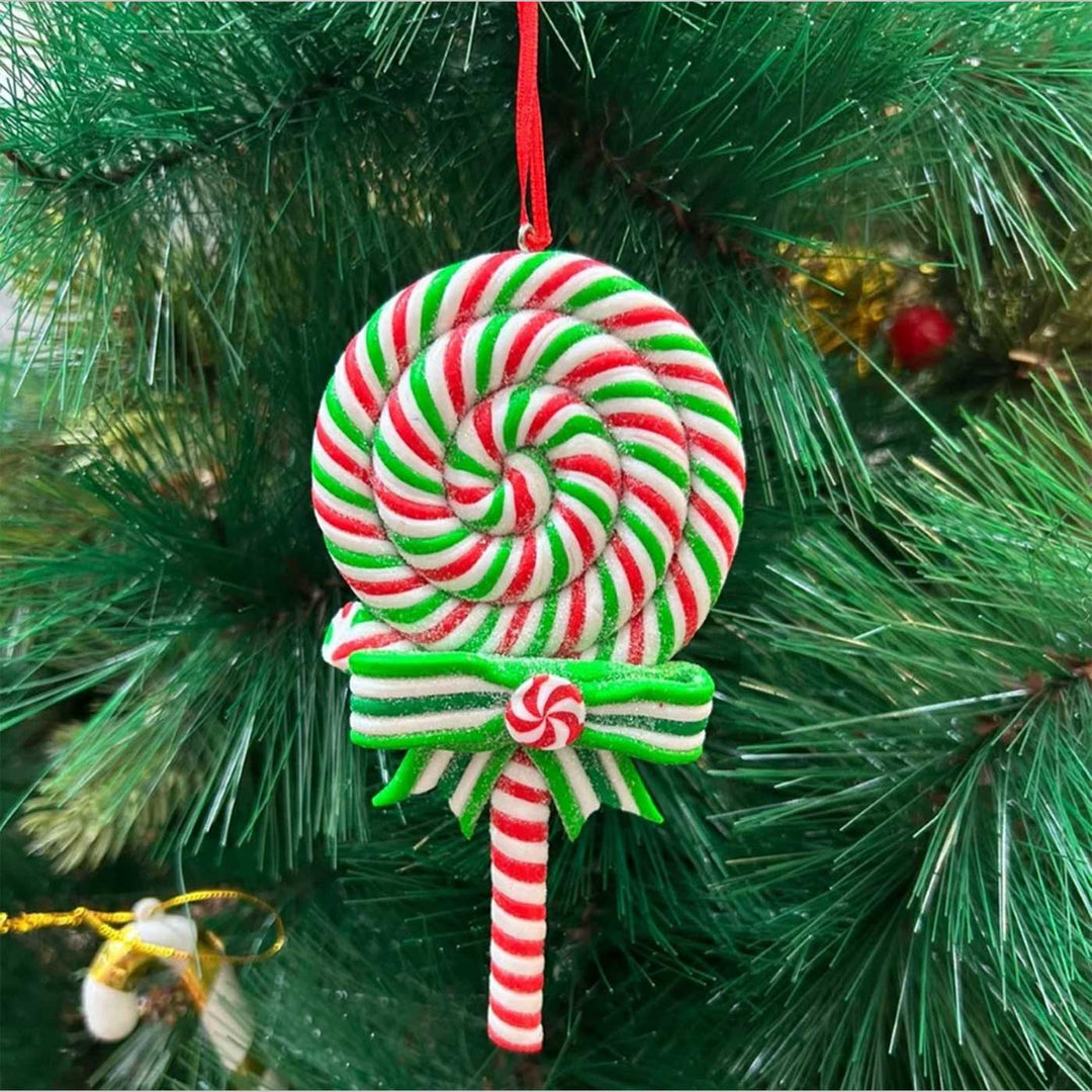 Handmade Green Lollipop Clay Ornaments For Christmas Tree Decoration