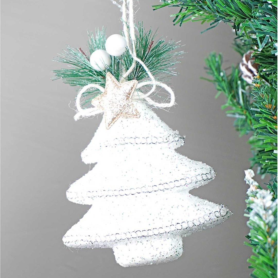 Handmade Silver Furry Winter Accessories Themed Ornaments For Christmas Tree Decoration | Set Of 4