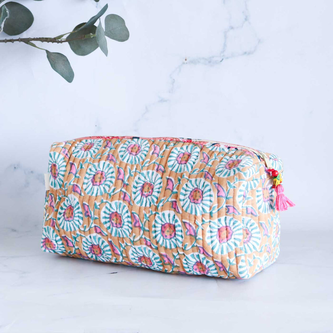 Personalized Block Printed Cotton Cosmetic Pouch