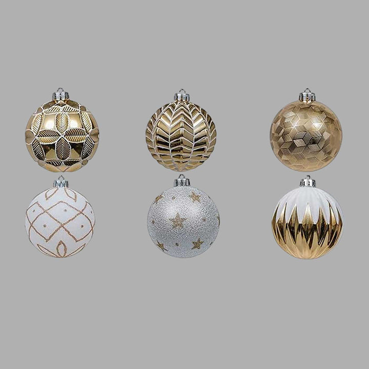 Gold & Silver Icing Theme Shimmer Set Christmas Ball Ornaments For Decoration | Set of 16