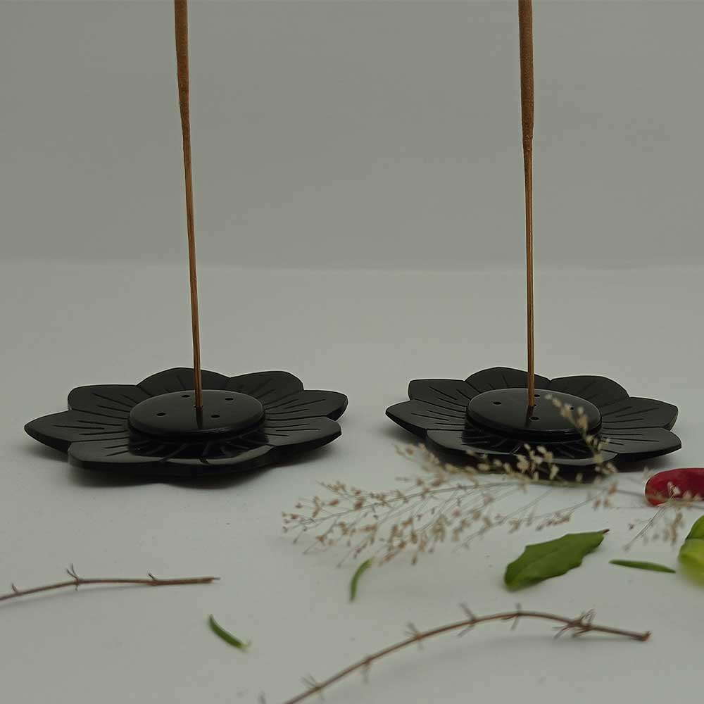 Handmade Handmade Black Tin Simple Soapstone Incense Stick Holder | Set Of 2