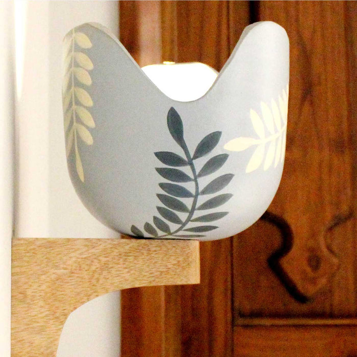 Handmade Unique Grey Leaf Pattern Terracotta Wall Lamp