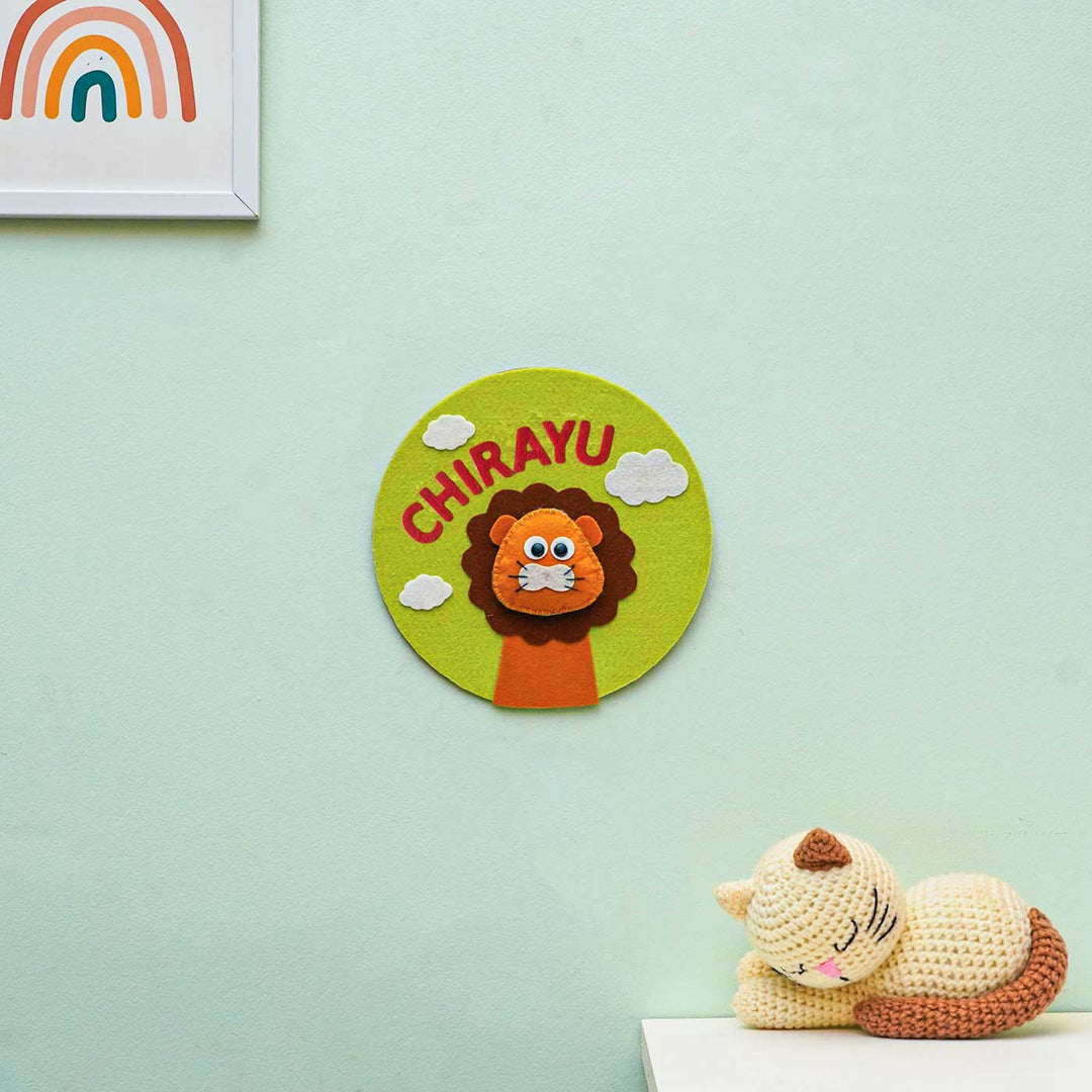 Personalized Handmade Lion Theme Felt Hoop Name Plate