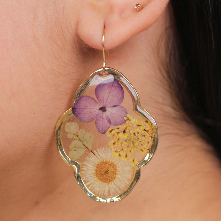 Handmade Preserved Flower Moroccan Brass Earrings