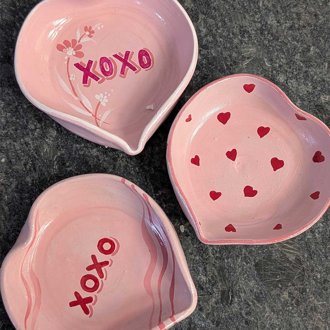 Hand-Painted Pink Heart Shaped Terracotta Trinket Tray