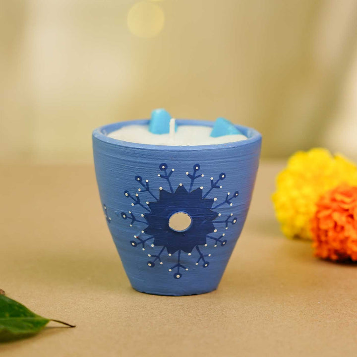 Hand-Painted Scented Blue Terracotta Candle