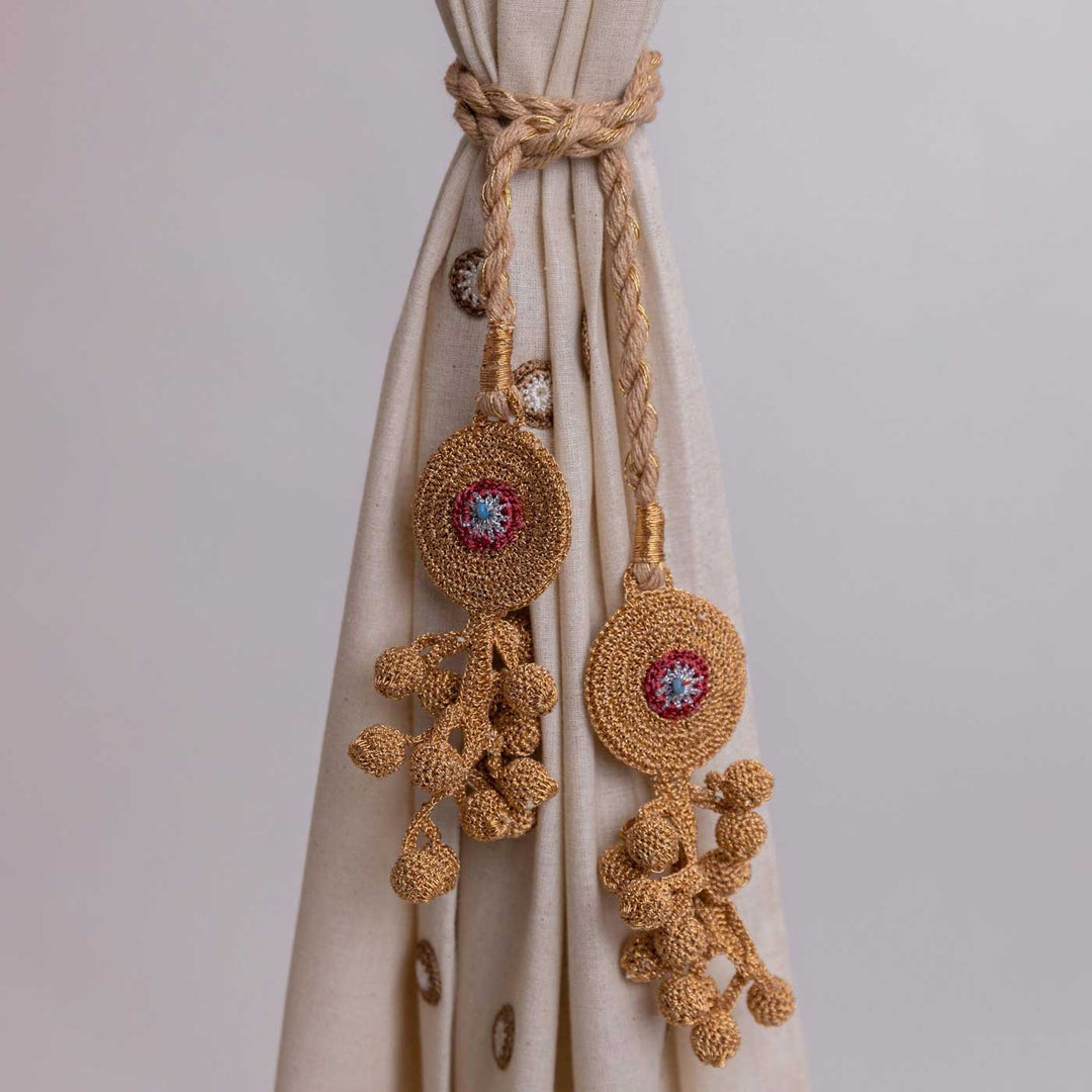 Handmade Kono Copper Tikki & Beads Curtain Tie Backs | Set of 2