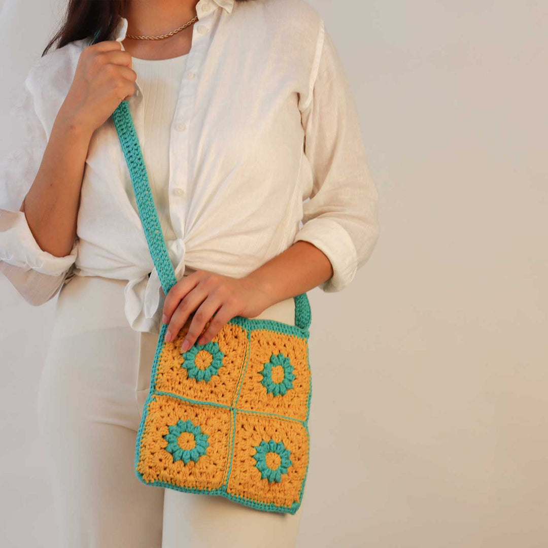 Handmade Crochet Floral Crossbody Sling Bag