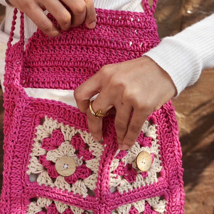 Handmade Crochet Criss-Cross Satchel Bag