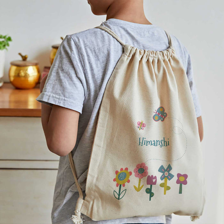 Personalized Flower Power Theme Cotton Backpack