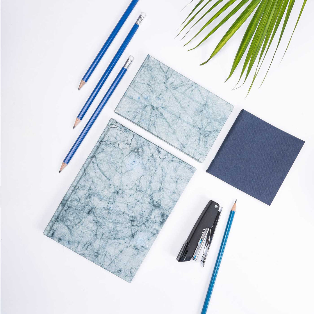 Handmade Unruled Blue Batik Journal, Notepad & Pocket Diary | 120 Gsm | Set Of 3