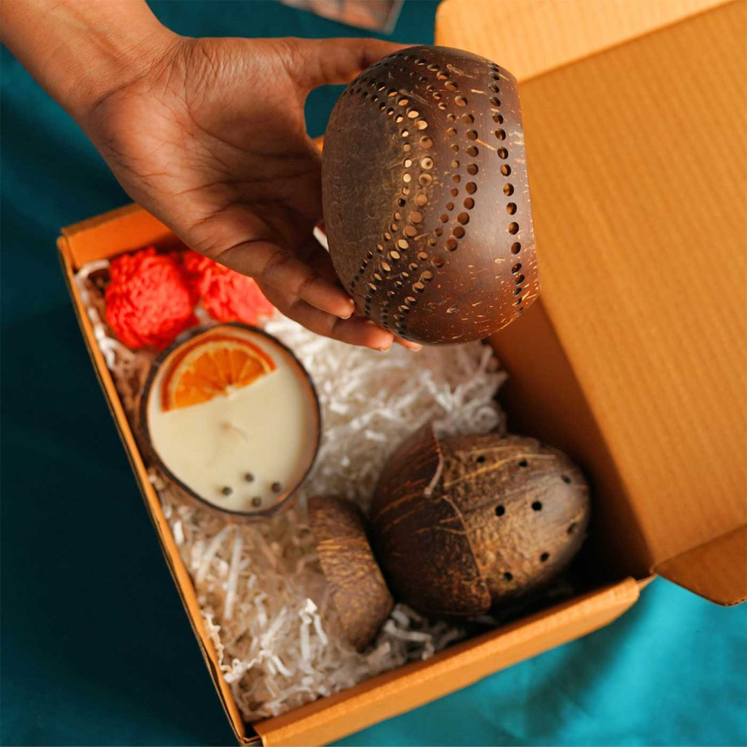 Eco-Friendly Handmade Diwali Coconut Shell Gift Hamper | Set of 4