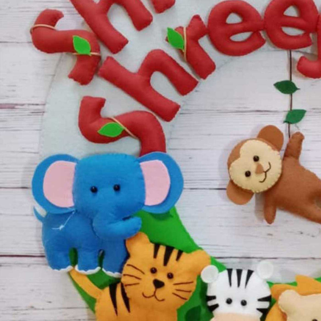 Personalized Jungle Theme Felt Kids Name Plate For Siblings