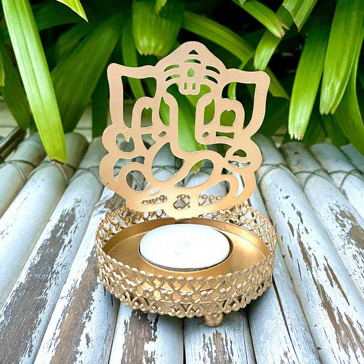 Handmade Ganesha Metal Shadow Tealight Holder