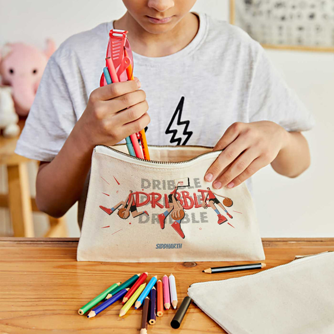 Personalized Basketball Fever Boy Theme Cotton Pencil Pouch