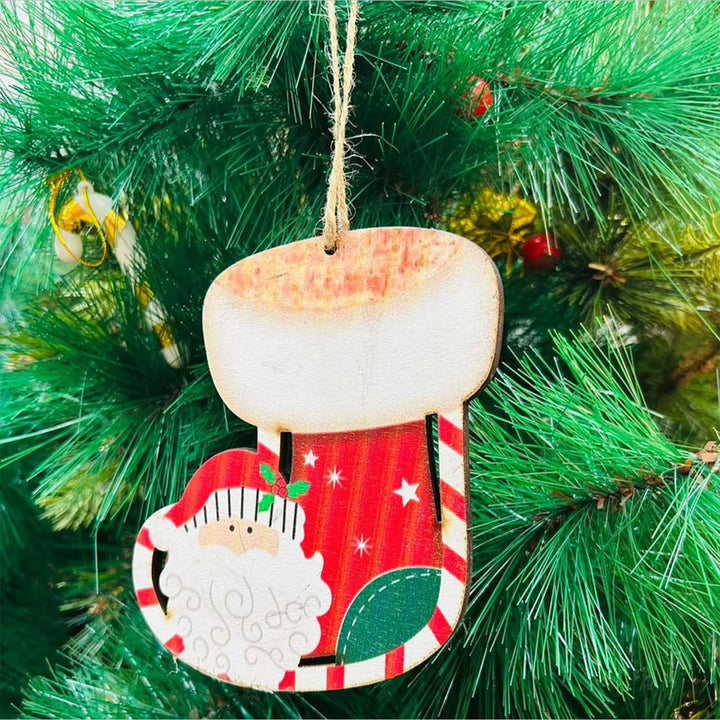 Handmade Starlight Santa Wooden Ornaments With Lights For Christmas Tree Decoration