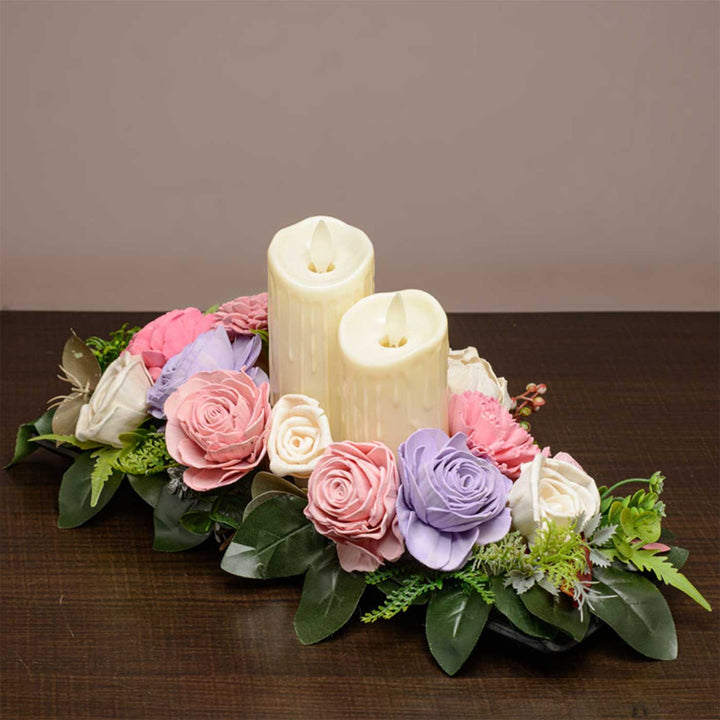 Handmade Charming Shola Flower Centerpiece With Candle Holder