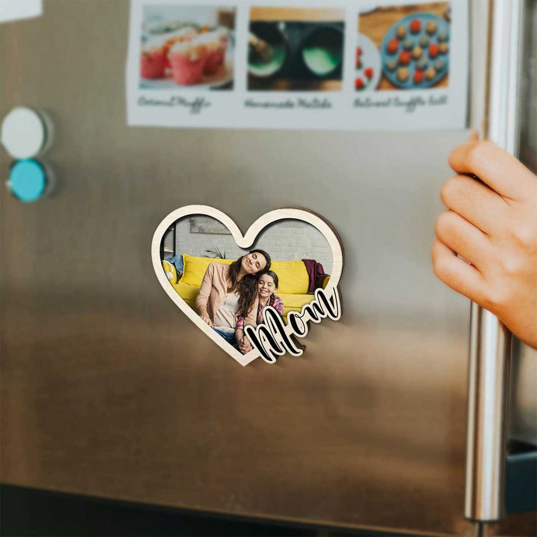 Photo Personalized Heart Shaped Wooden Fridge Magnet