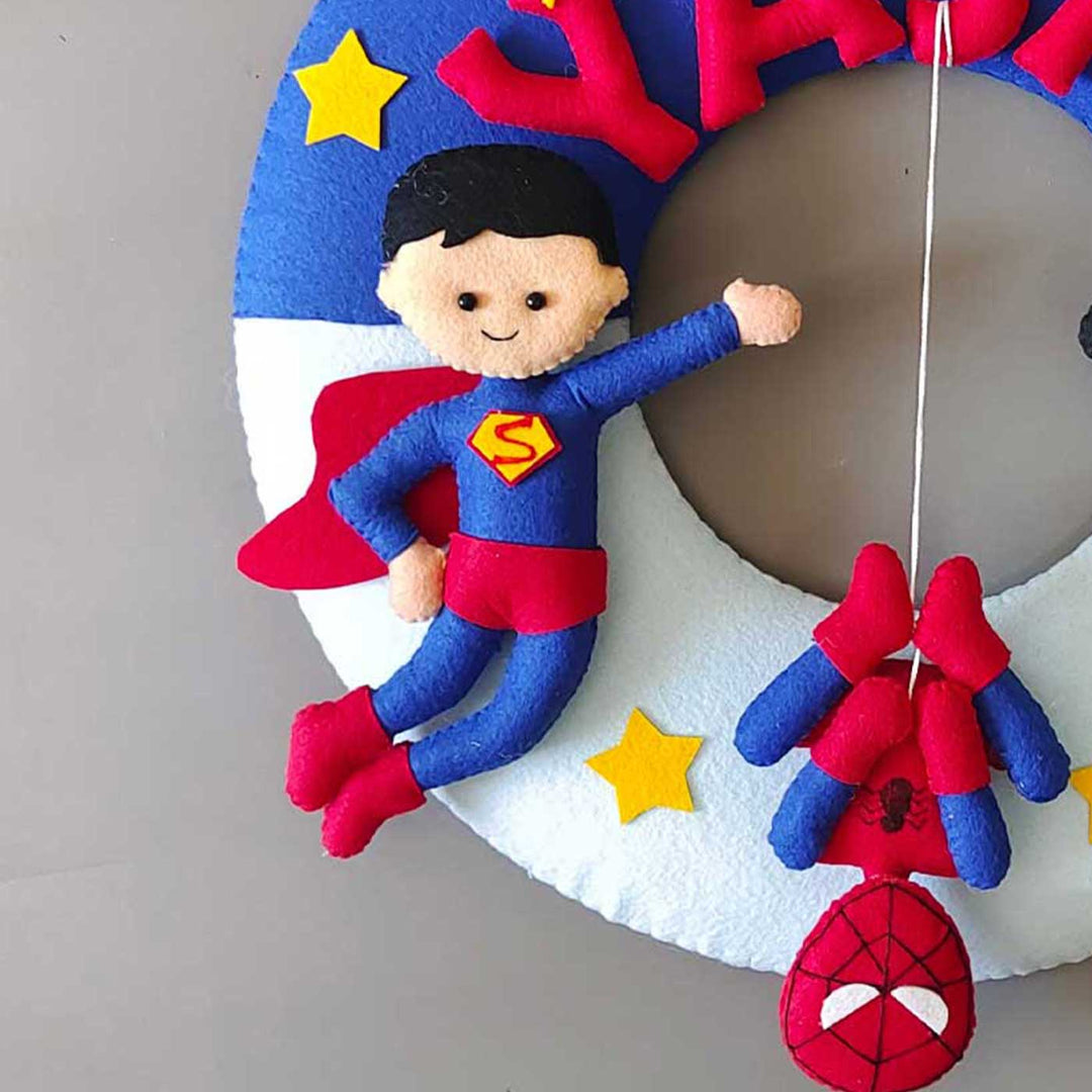 Personalized Superhero Theme Felt Kids Name Plate For Siblings