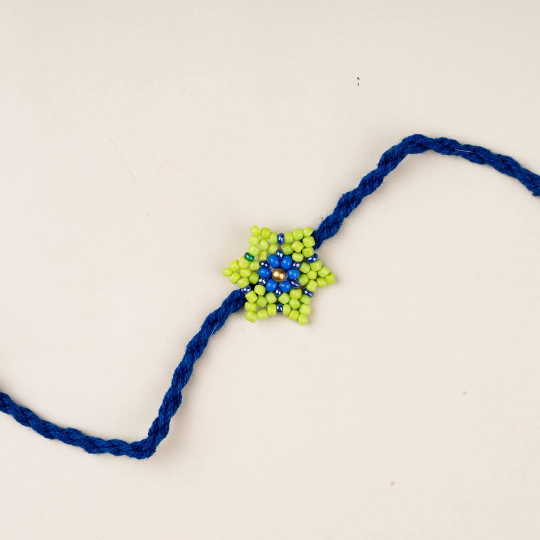 Handcrafted Glass Beads Phool Rakhi With Roli Chawal